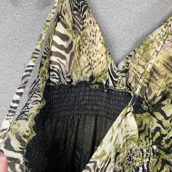 She's Cool Midi Sun Dress Womens Juniors XL Green Zebra Print‎ Babydoll Lined - Picture 11 of 14
